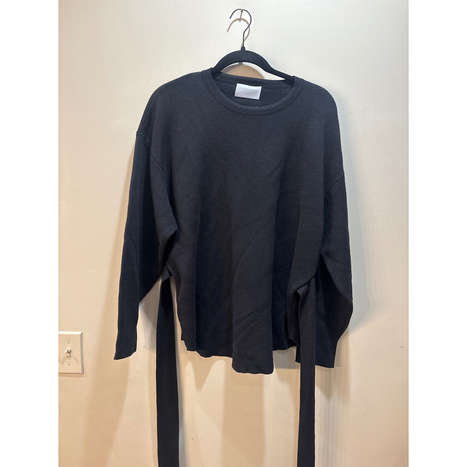 Modern Citizen Black Tie Front Crewneck Sweater Mc24t47 Recycled Cotton Large